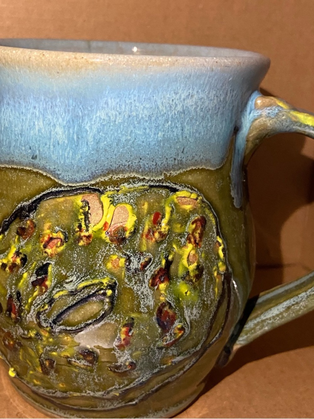 Wheel Thrown Glazed Stonewear Pottery Abstract Coffee Tea Mug Earthtones 10 oz
